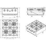 Professional Gas Hotplate Cooker 4 Burners 28k W Countertop |  Ehp4 S