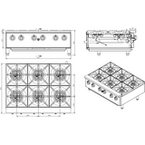 Professional Gas Hotplate Cooker 6 Burners 42k W Countertop |  Ehp6 S