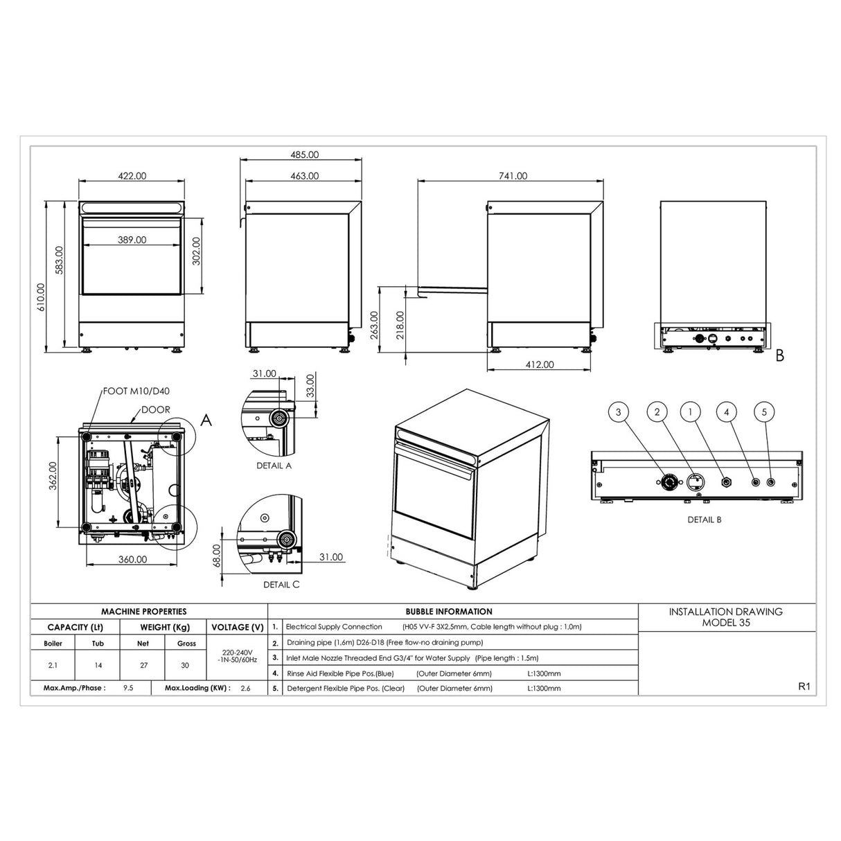Commercial Glasswasher With 350mm Basket And Rinse Pump | Evw12
