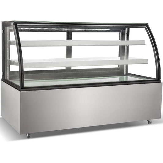 Cake counter Curved front 1500x730x1200mm 2 shelves Stainless steel base LED |  GN1500CF2