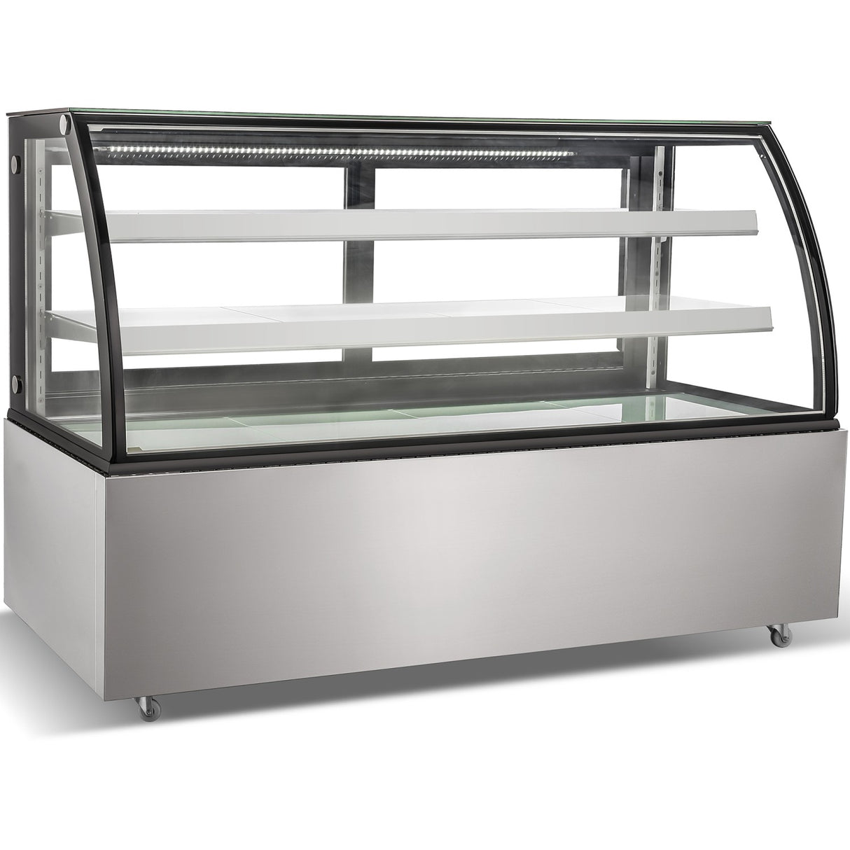 Cake Counter Curved Front 1500x730x1200mm 2 Shelves Stainless Steel Base Led |  Gn1500 Cf2