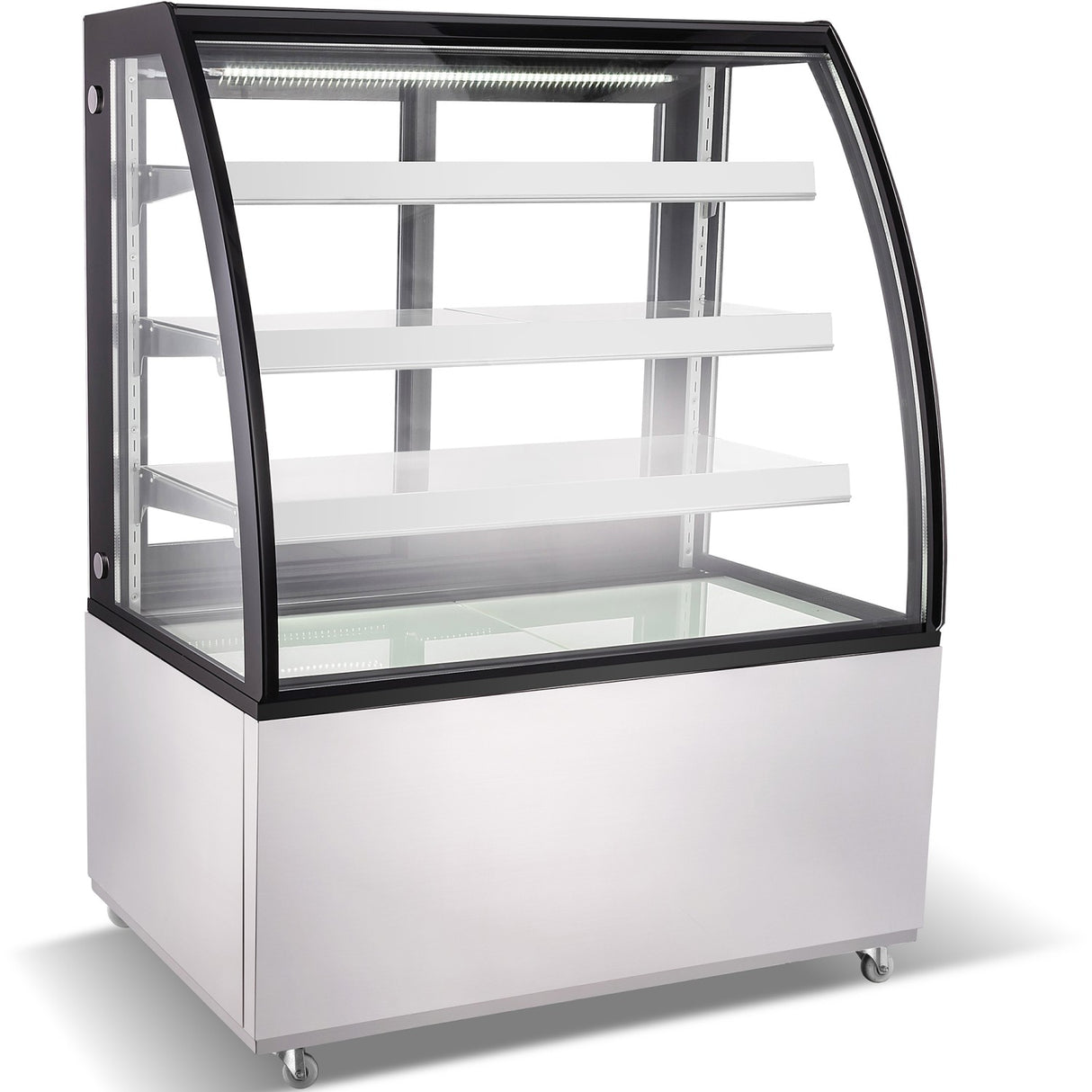 Cake counter Curved front 1000x730x1300mm 3 shelves Stainless steel base LED |  GN1000CF3