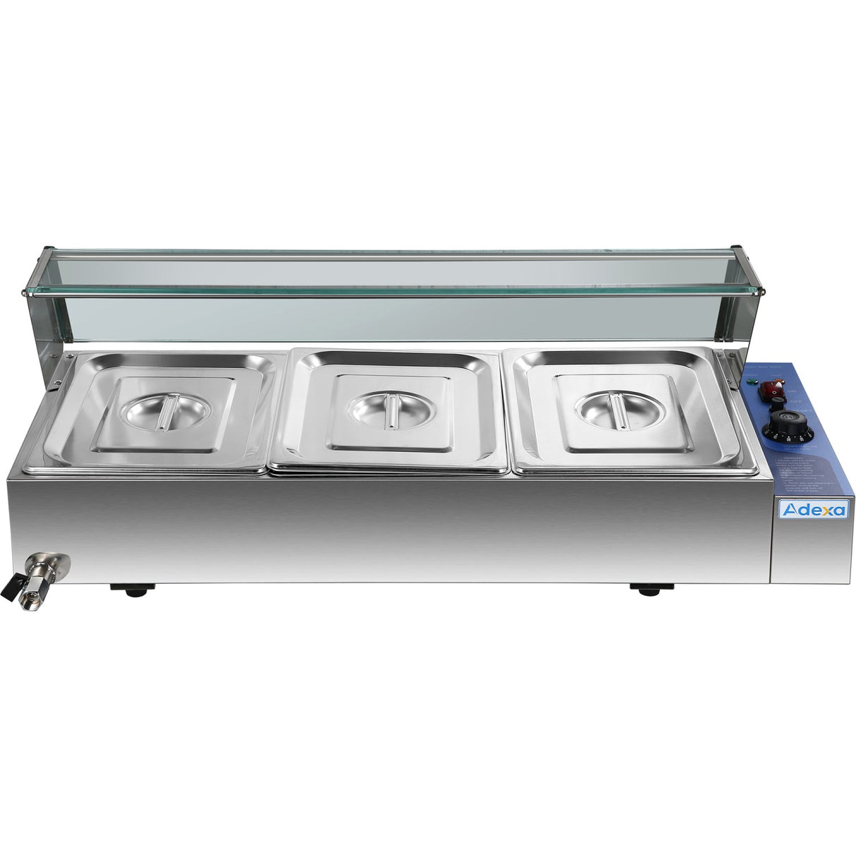 Commercial Bain Marie With Glass Top Sneeze Guard 3x Gn1/2 | Hbm23