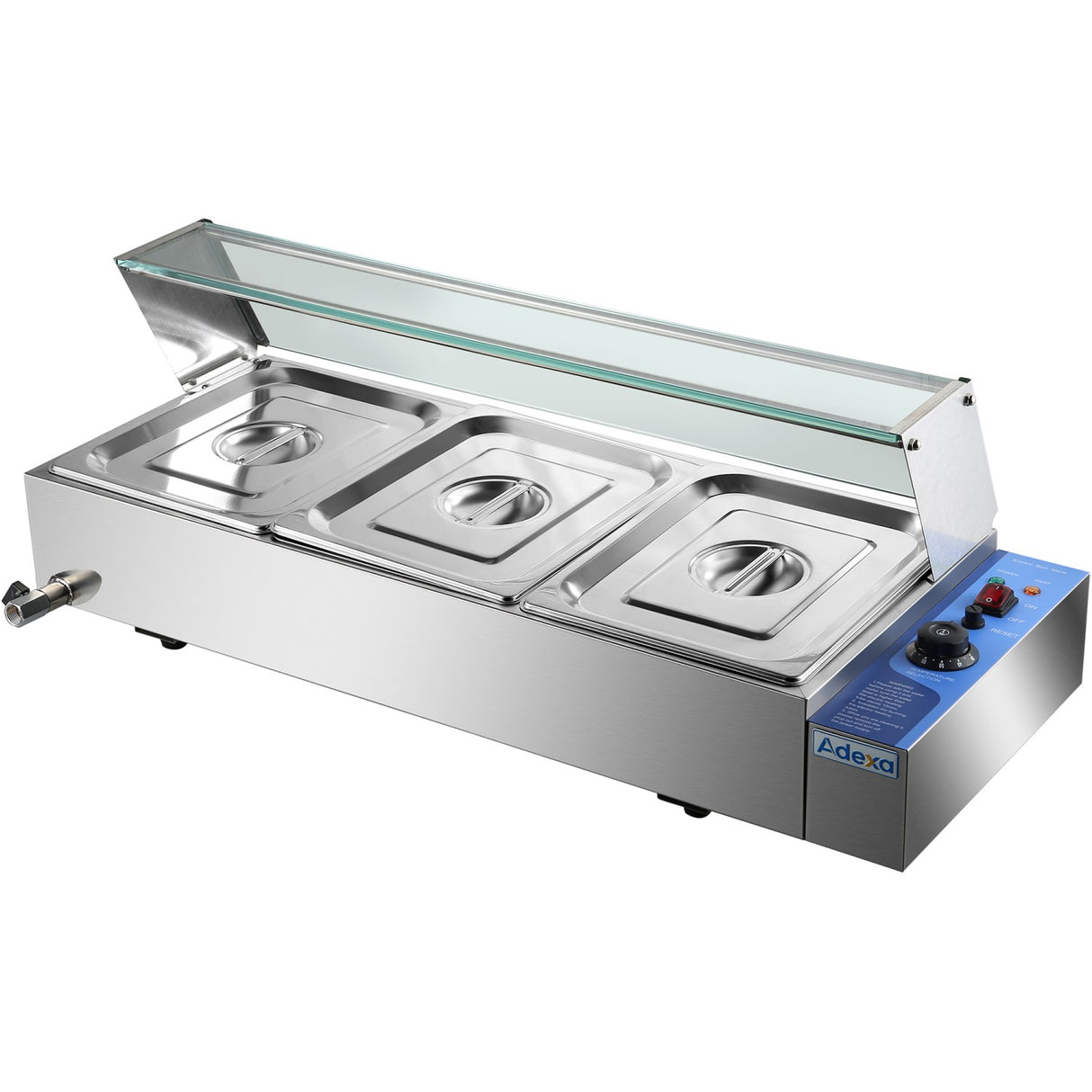 Commercial Bain Marie With Glass Top Sneeze Guard 3x Gn1/2 | Hbm23