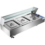 Commercial Bain Marie With Glass Top Sneeze Guard 3x Gn1/2 | Hbm23
