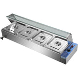 Commercial Bain Marie With Glass Top Sneeze Guard 4x Gn1/2 | Hbm24