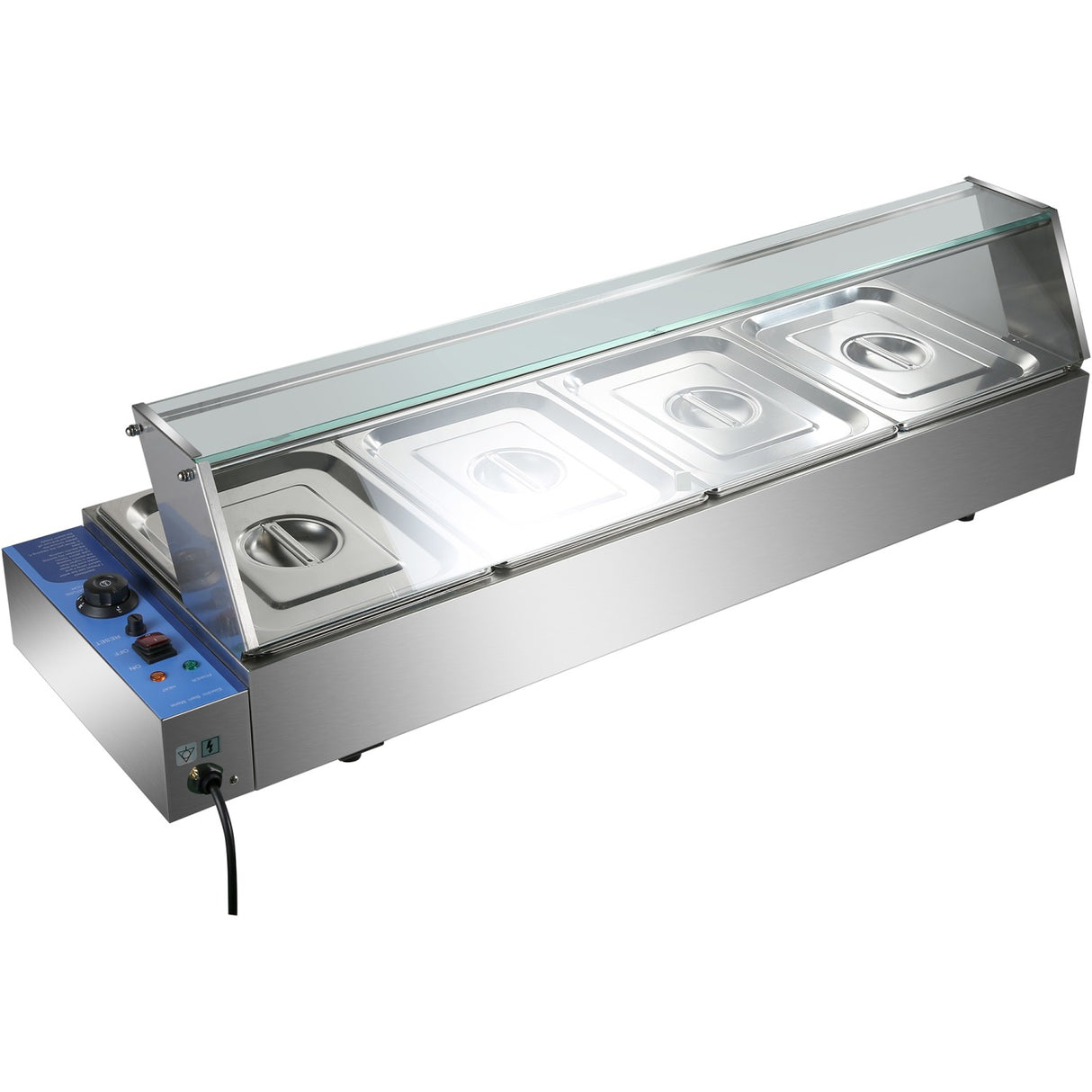 Commercial Bain Marie With Glass Top Sneeze Guard 4x Gn1/2 | Hbm24