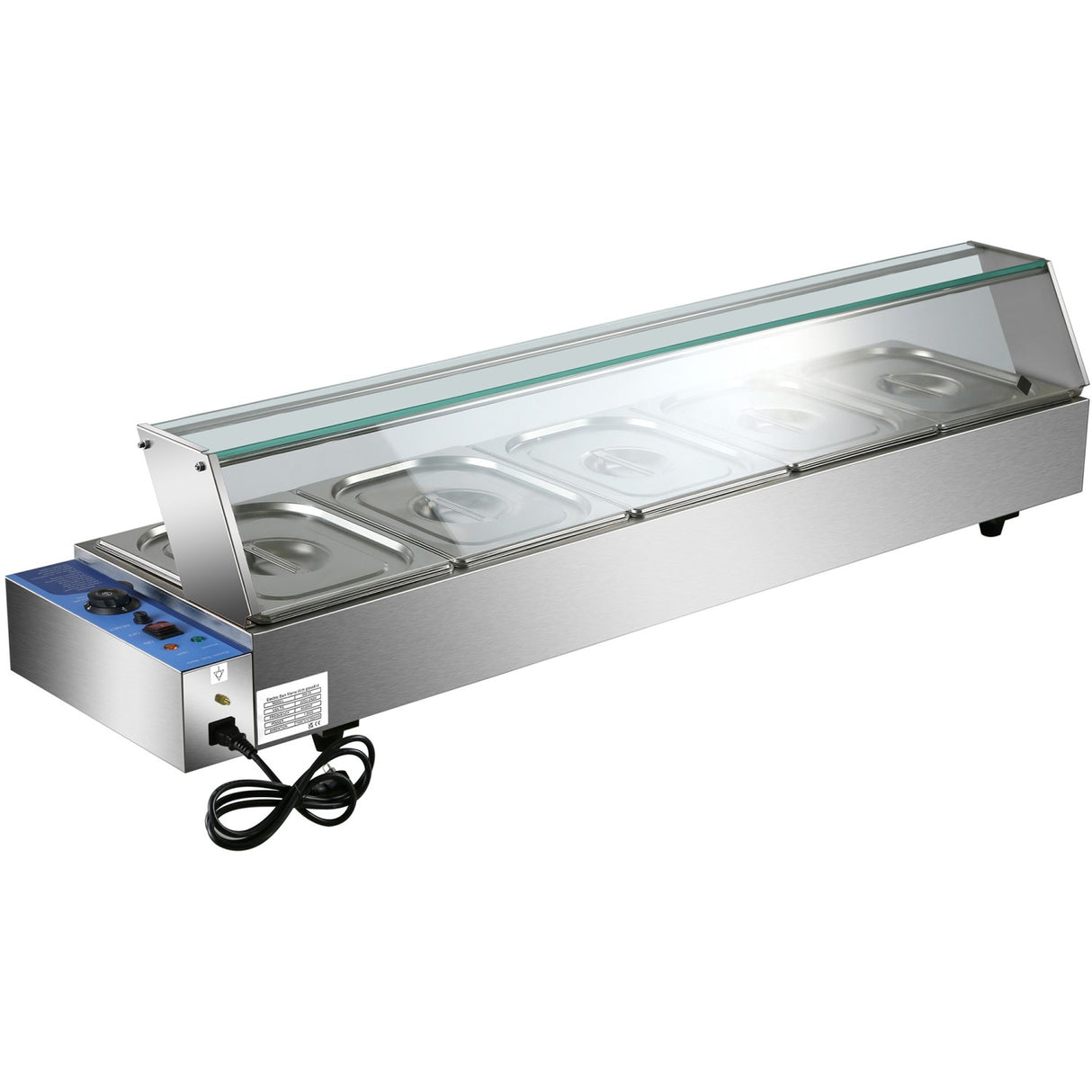 Commercial Bain Marie With Glass Top Sneeze Guard 5x Gn1/2 | Hbm25