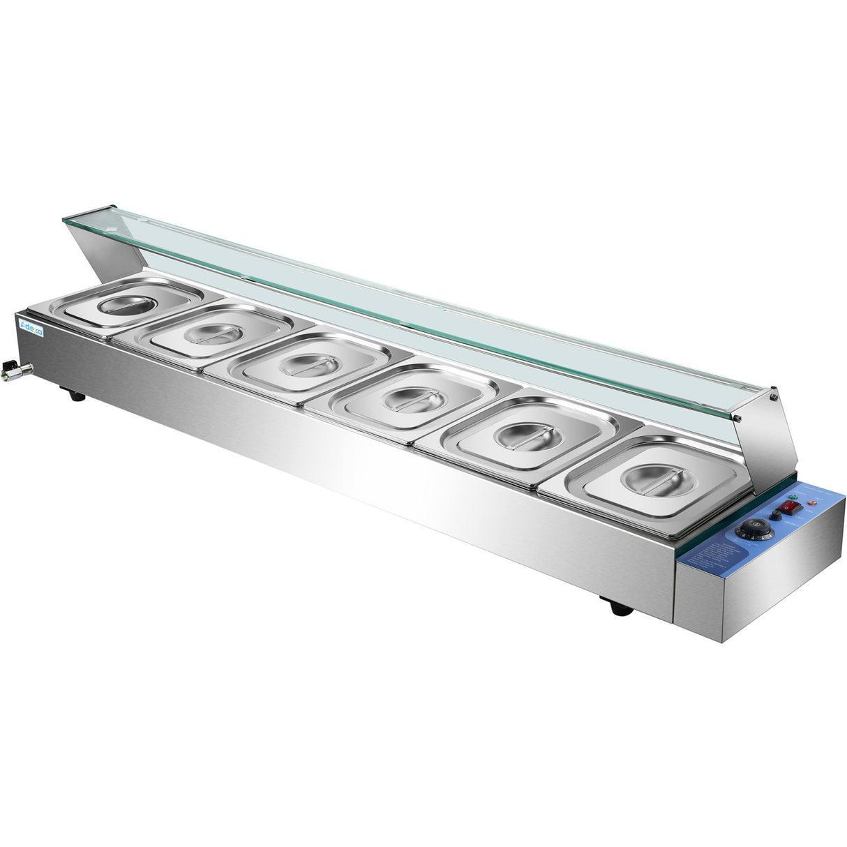 Commercial Bain Marie With Glass Top Sneeze Guard 6x Gn1/2 | Hbm26