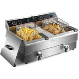 Commercial Fryer Double Electric 2x10 Litre 6k W Countertop Drainage Tap | Hef102 V