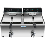Commercial Fryer Double Electric 2x10 Litre 6k W Countertop Drainage Tap | Hef102 V