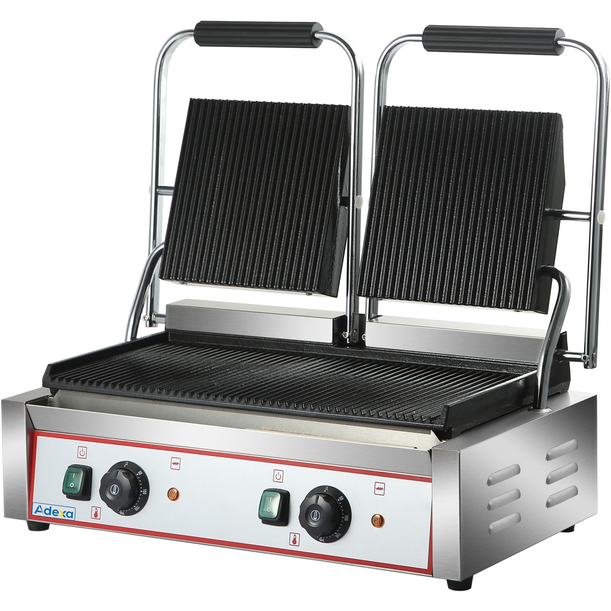 Heavy Duty Twin Panini Contact Grill Ribbed 3.6k W Dual Zone |  Heg813