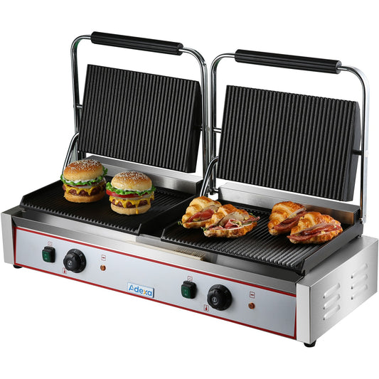 Heavy Duty Twin XL Panini Contact grill Ribbed 4.4kW Dual Zone |  HEG813E