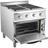 Commercial Electric Cooker 4 Square Burners with Electric Oven 16kW+4.8kW 900mm Depth |  HSQ912B