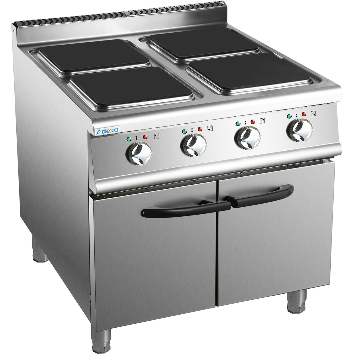 Commercial Electric Cooker 4 Square Burners With Cabinet 16k W 900mm Depth |  Hsq912 C