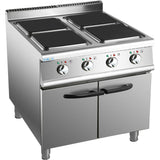 Commercial Electric Cooker 4 Square Burners With Cabinet 16k W 900mm Depth |  Hsq912 C