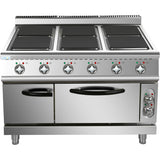 Commercial Electric Cooker 6 Square Burners With Electric Oven 24k W+4.8k W 900mm Depth |  Hsq962 B