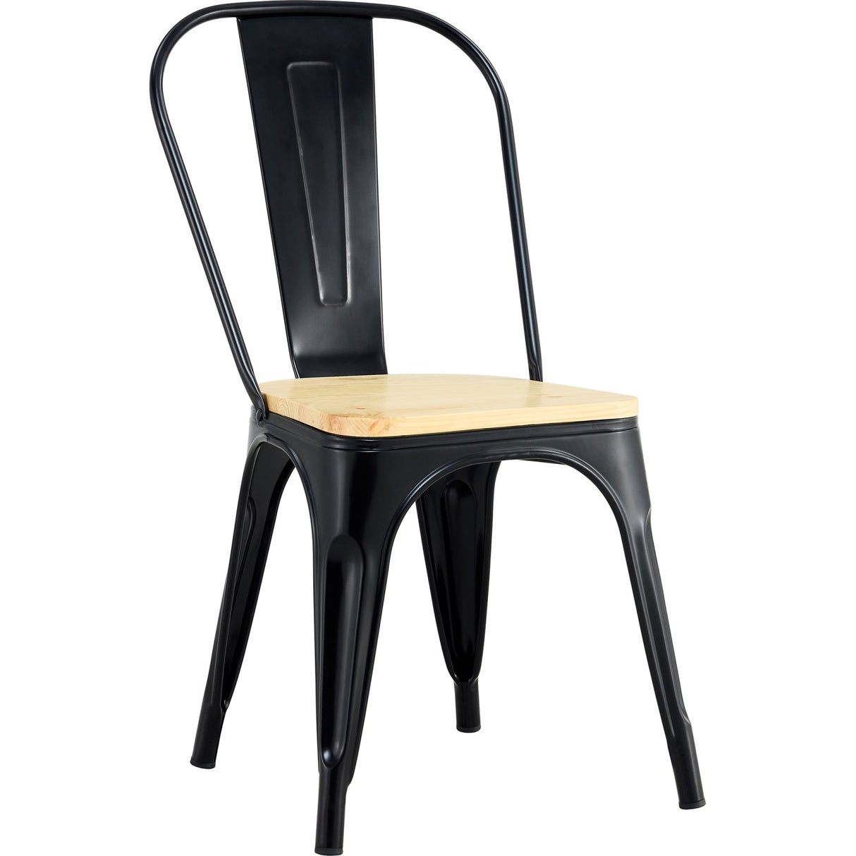 Bistro Dining Chair With Wooden Seat Steel Black Indoors |  Hyx503 F2