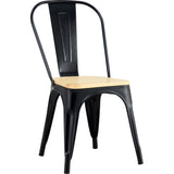 Bistro Dining Chair With Wooden Seat Steel Black Indoors |  Hyx503 F2