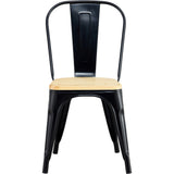 Bistro Dining Chair With Wooden Seat Steel Black Indoors |  Hyx503 F2