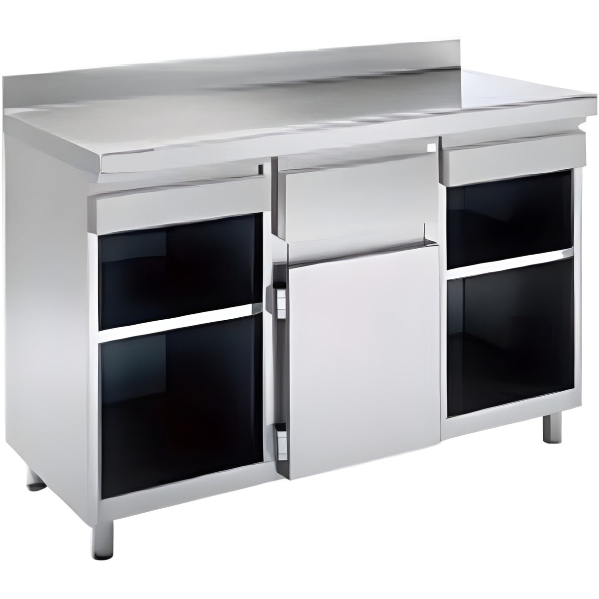 Commercial Stainless Steel Work Table Cabinet With Shelves And Backsplash 1500×600×1150mm | Kft1561