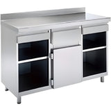 Commercial Stainless Steel Work Table Cabinet With Shelves And Backsplash 1500×600×1150mm | Kft1561