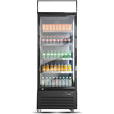 Commercial Bottle Cooler Upright 600 litres Single Glass Door with LED Canopy in Black |  KXG600H