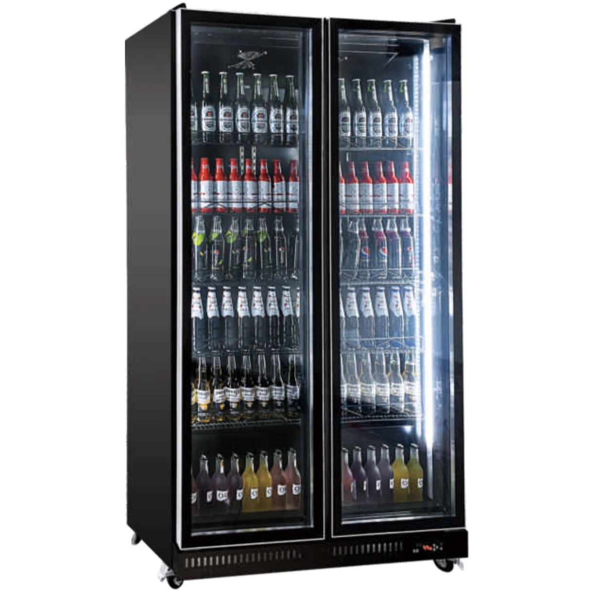Commercial Beverage Cooler 1120 Litres Double Glass Door Fan Cooling 1120x605x1965mm Black |  Lc1120 J