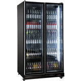 Commercial Beverage Cooler 1120 Litres Double Glass Door Fan Cooling 1120x605x1965mm Black |  Lc1120 J