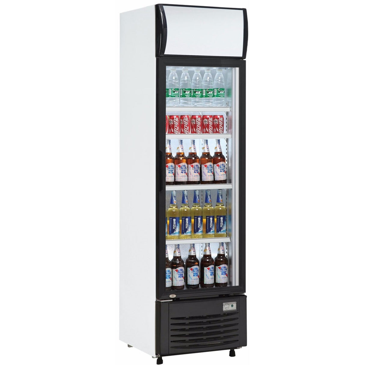 Commercial Bottle Cooler Upright 232 Litres Static Cooling Hinged Glass Door Black/White Canopy Light |  Lg232 B