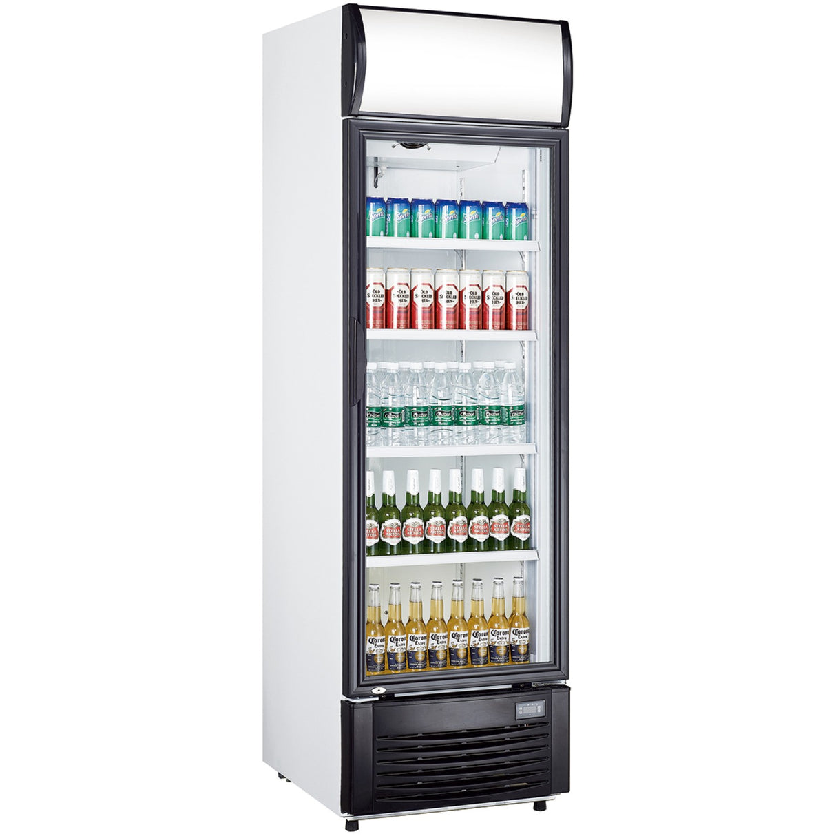 Commercial Bottle Cooler Upright 332 Litres Static Cooling Hinged Glass Door Black/White Canopy Light |  Lg332 B