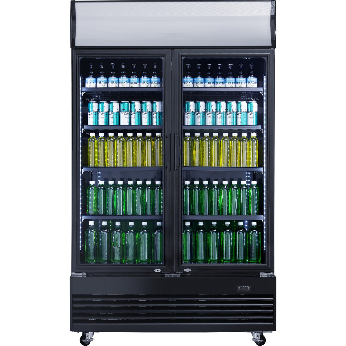 Commercial Bottle Cooler Upright 930 Litres Ventilated Cooling Twin Hinged Doors Black Canopy Light | Lg1000 Bfmblack