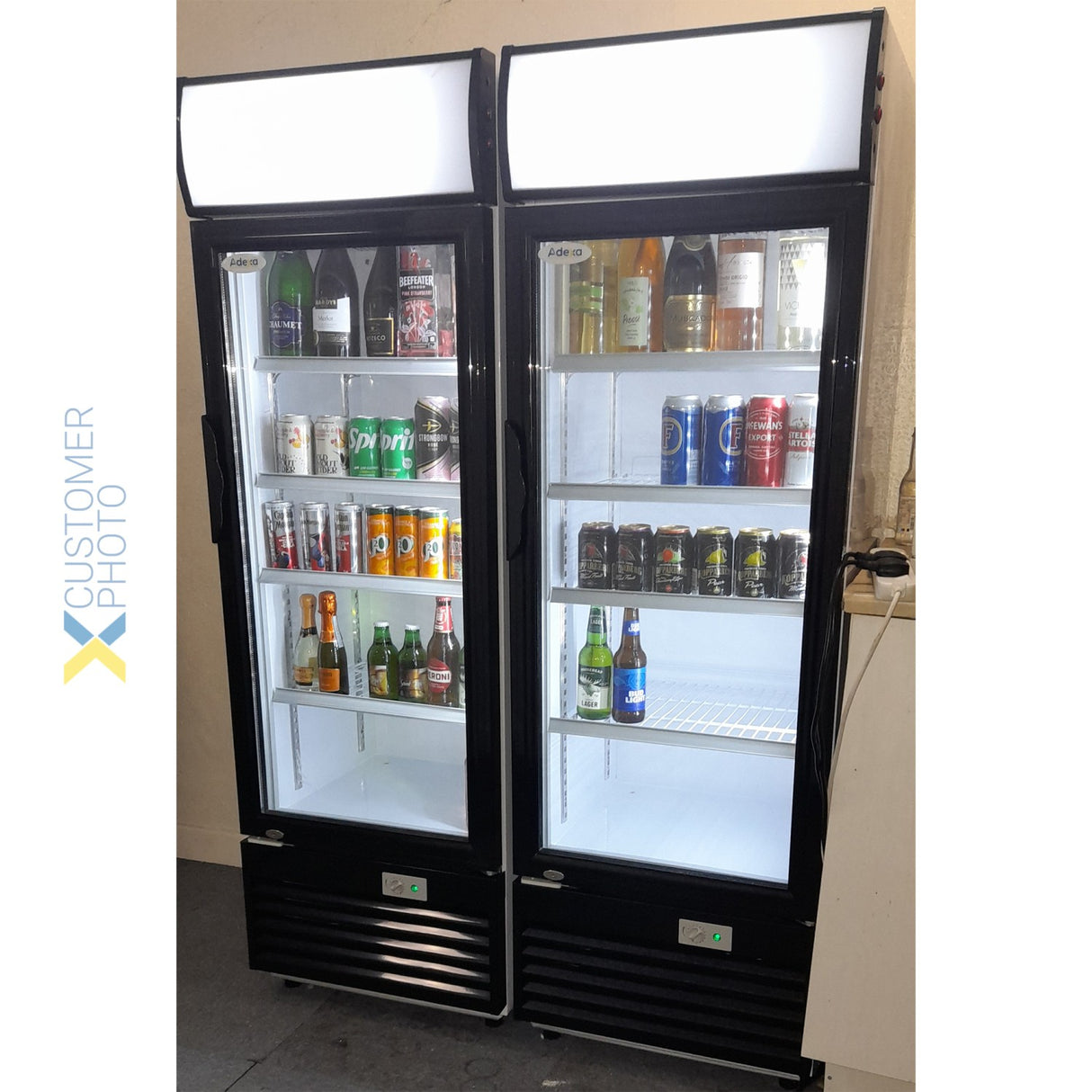 Commercial Bottle Cooler Upright 232 Litres Static Cooling Hinged Glass Door Black/White Canopy Light |  Lg232 B