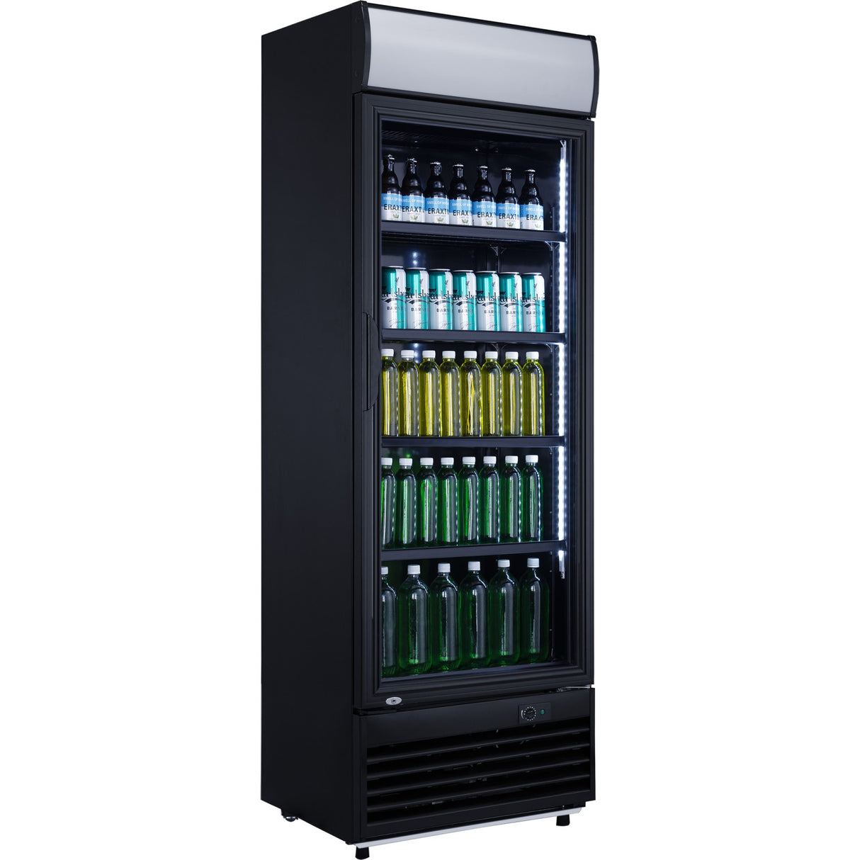 Commercial Drink Cooler Upright 282 Litres Static Cooling Hinged Glass Door Black Canopy Light | Lg282 Bblack