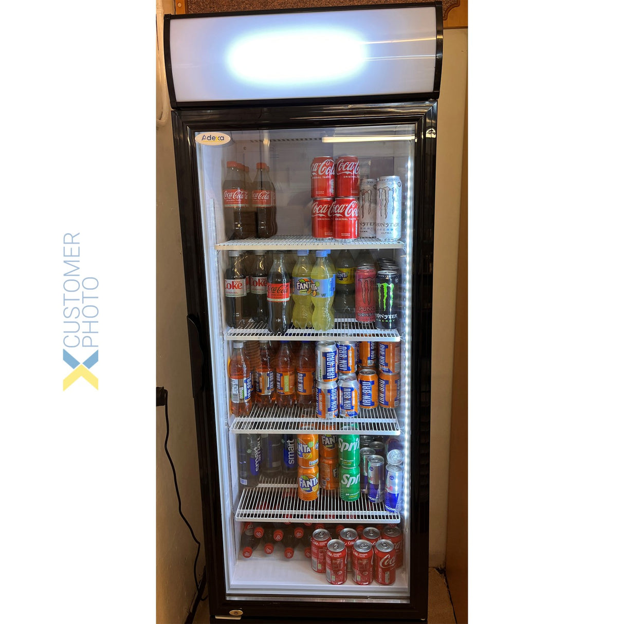 Commercial Bottle Cooler Upright 382 Litres Static Cooling Hinged Glass Door Black/White Canopy Light |  Lg382 B