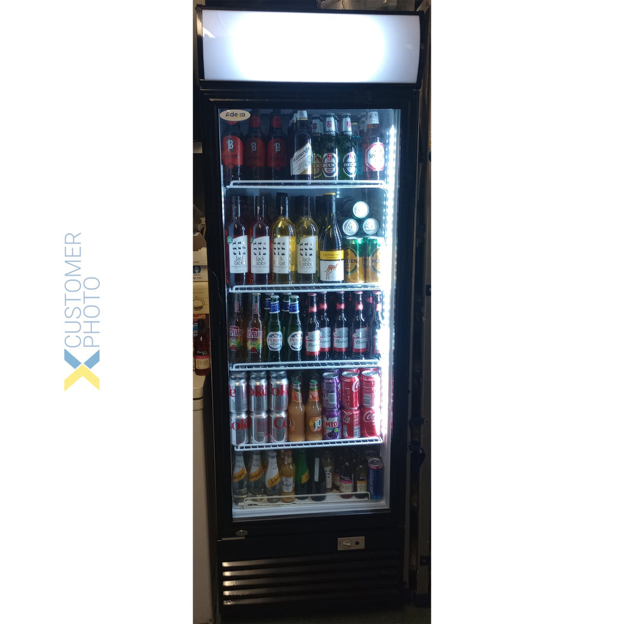 Commercial Bottle Cooler Upright 382 Litres Static Cooling Hinged Glass Door Black/White Canopy Light |  Lg382 B