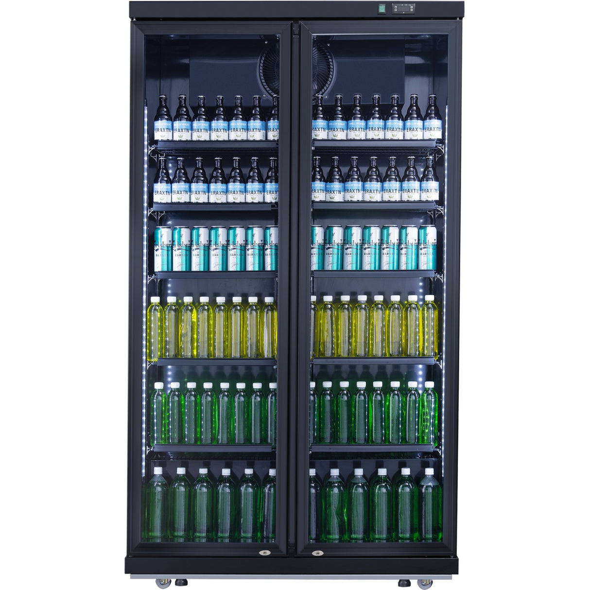 Commercial Bottle cooler Upright 773 litres Fan cooling Twin hinged doors Black Canopy light |  LG805ABLACK