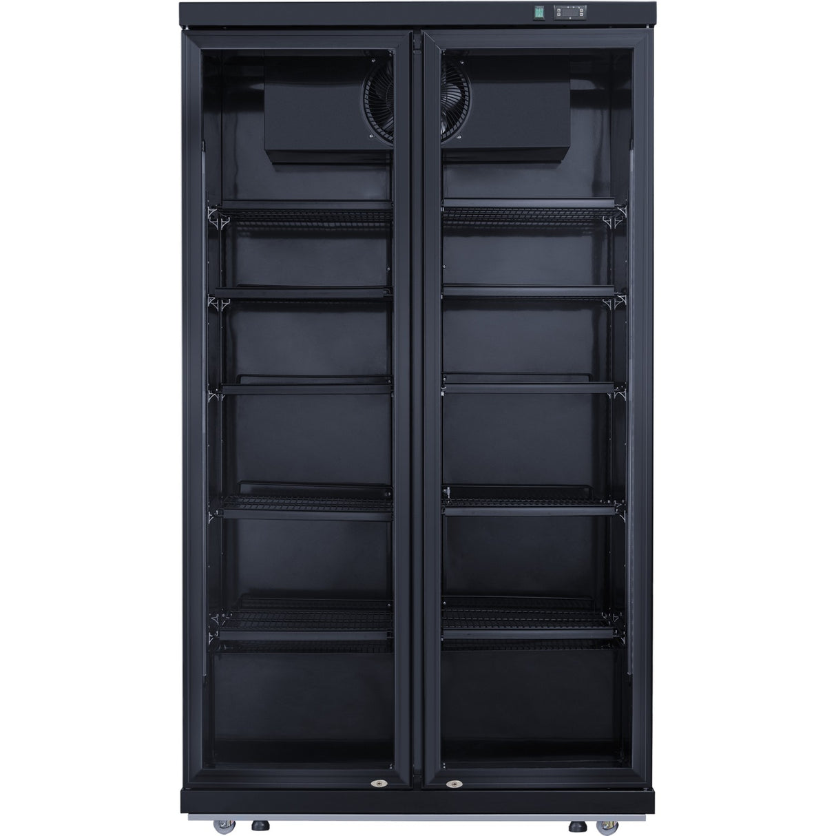 Commercial Bottle cooler Upright 773 litres Fan cooling Twin hinged doors Black Canopy light |  LG805ABLACK