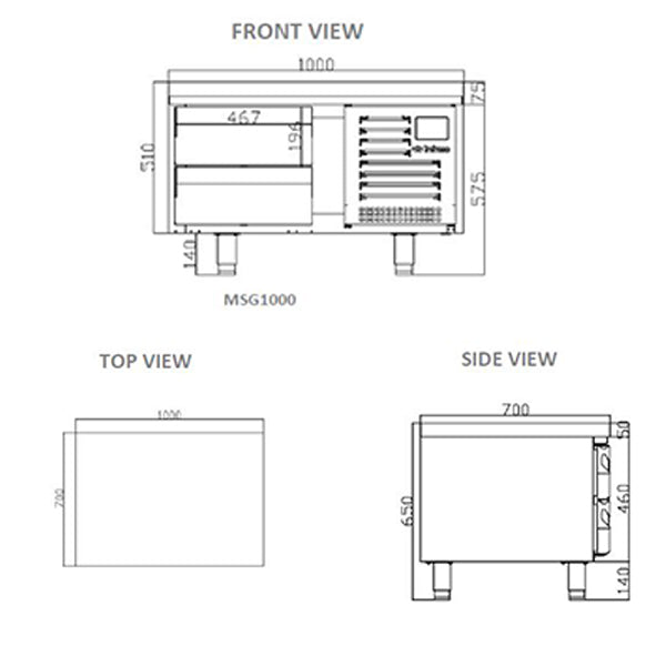 2 Drawer Low Height Gastronorm Snack Table 75 L