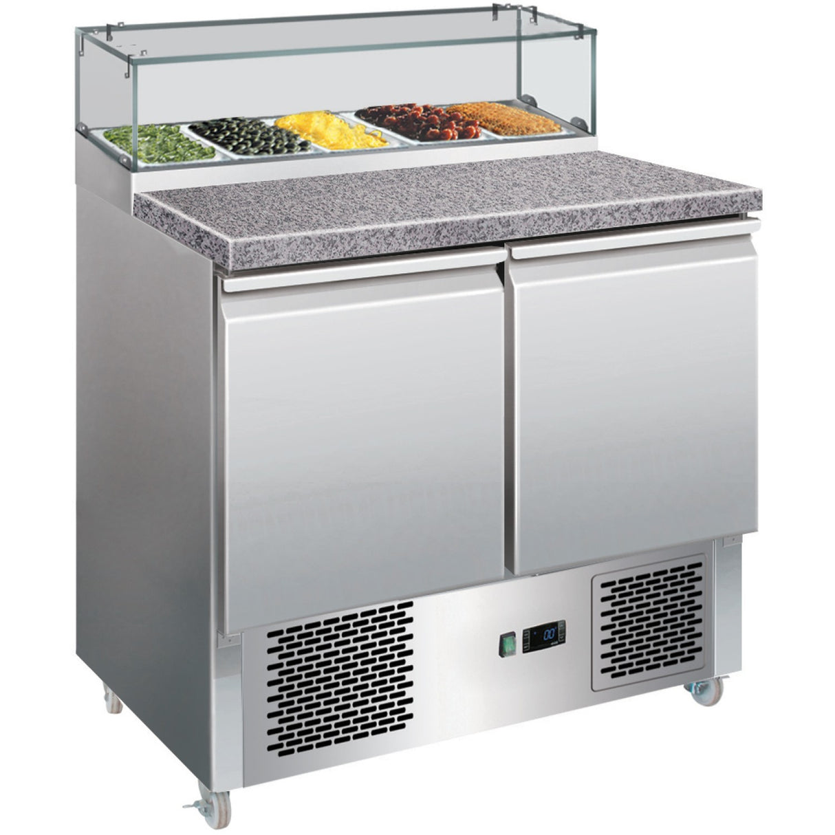 Prep Counter Fridge Glass Top Marble Countertop 5x Gn1/6 |  Ps200 G