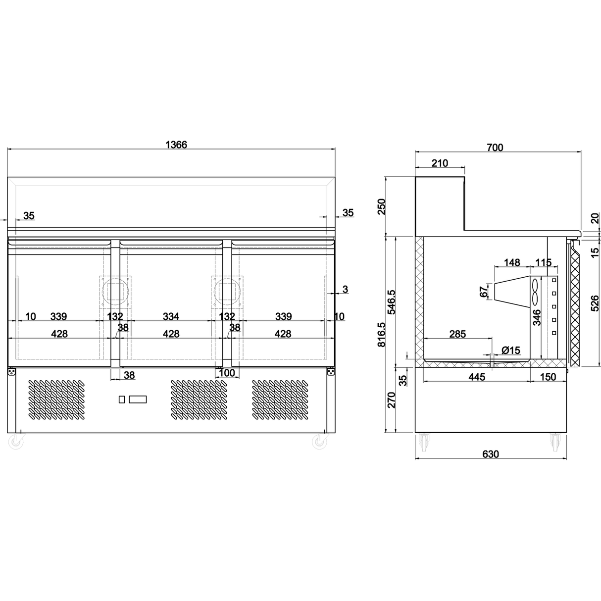 Pizza Prep Table 3 Doors Stainless Steel Pizza Top 8x Gn1/6 Depth 700mm |  Pz33