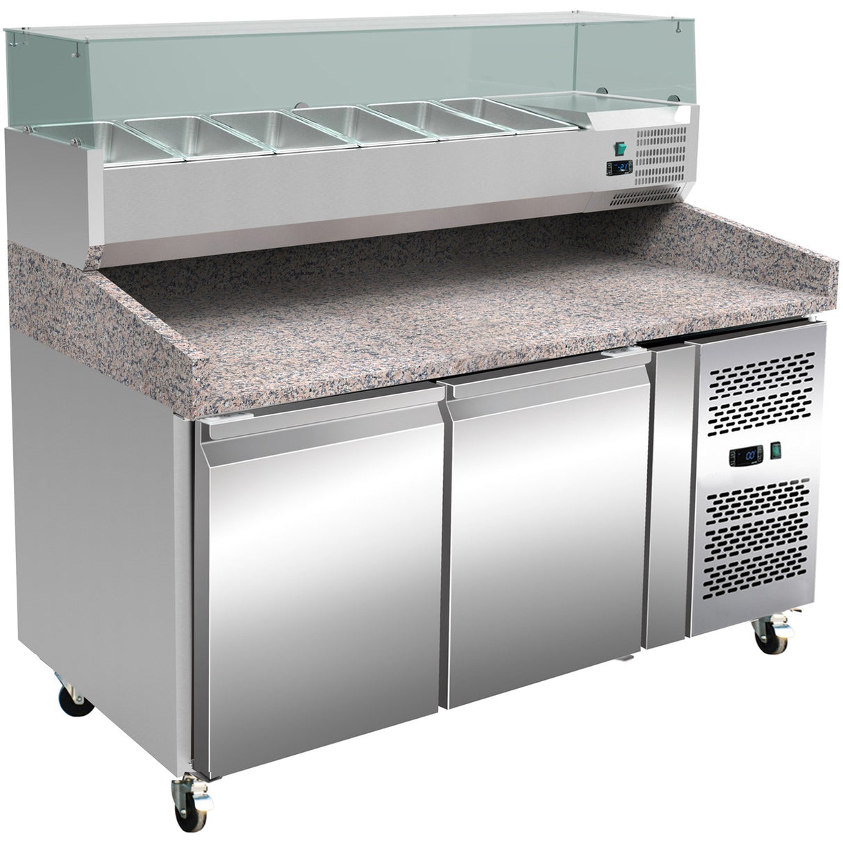 Pizza Prep Counter 2 Doors Granite Top Refrigerated Counter Top Display 6x Gn1/3 Depth 800mm |  Pz26+Pt26