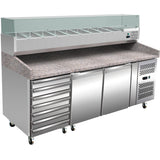 Pizza Prep Counter 2 Doors 7 Drawers Granite Top Refrigerated Counter Top Display 10x Gn1/4 Depth 800mm |  Pz46+Pt46