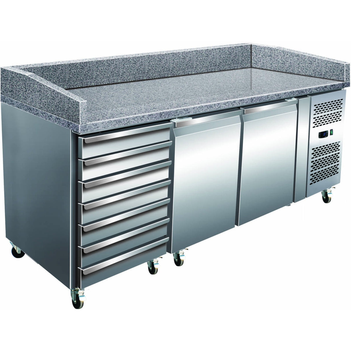 Refrigerated Pizza Prep / Bakery Counter 2 Doors 7 Drawers Granite Top Depth 800mm |  Pz46