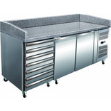 Refrigerated Pizza Prep / Bakery Counter 2 Doors 7 Drawers Granite Top Depth 800mm |  Pz46