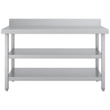 Commercial 3 Tier Stainless Steel Work Table With Undershelves And Backsplash 1200x600x850mm | Qnh1146