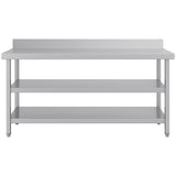 Commercial 3 Tier Stainless Steel Work Table With Undershelves And Backsplash 1800x600x850mm | Qnh1150