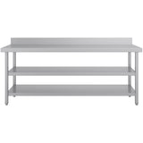 Commercial 3 Tier Stainless Steel Work Table With Undershelves And Backsplash 2100x600x850mm | Qnh1152