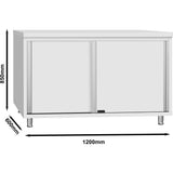 Commercial Stainless Steel Sliding Door Work Table Cabinet With Shelf 1200x600x850mm | Qnh302