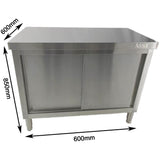 Commercial Stainless Steel Sliding Door Work Table Cabinet 600x600x850mm | Qnh310